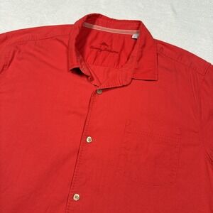 Tommy‎ Bahama Shirt Mens 2XL Red Short Sleeve Button Up Silk Cotton Blend Pocket